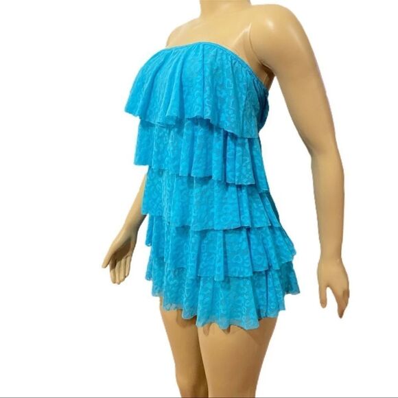 Victoria’s Secret Swim Ruffle bikini beach cover up mini dress swimwear Blue M - Picture 2 of 5
